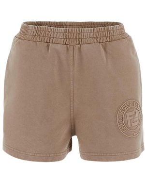 Fendi Logo Detailed Sweat Shorts - Natural