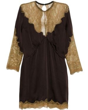The Attico Satin And Lace Mini Dress - Black