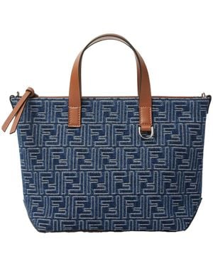 Fendi Denim-Effect Ff Jacquard And Leather Bag - Blue