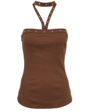 The Attico Ribbed-Knit Halterneck Jersey Top - Brown