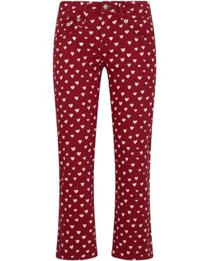 R13 Charlotte Heart-Print Wide-Leg Jeans - Red