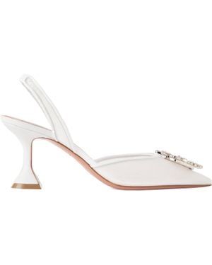 AMINA MUADDI Crystal-Embellished Leather-Trimmed Mesh Slingback Court Shoes - White
