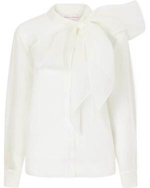 Carolina Herrera Pussy-Bow Silk-Organza Blouse - White