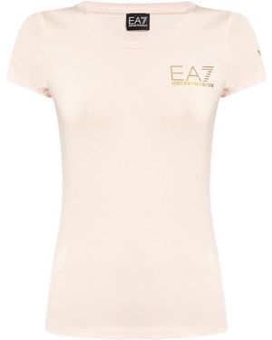 EA7 Rhinestone-Appliqué Logo-Print T-Shirt - Natural