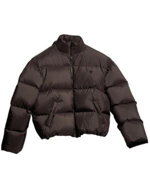 Gucci Crest-Embroidered Web-Detail Puffer Jacket - Brown