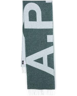 A.P.C. Logo Intarsia Fringed Scarf - Blue