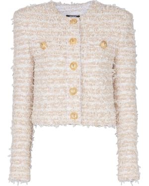 Balmain Cropped Tweed Jacket - White