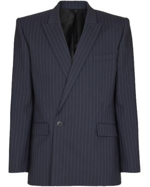 Balmain Wool Pinstripe Blazer - Blue