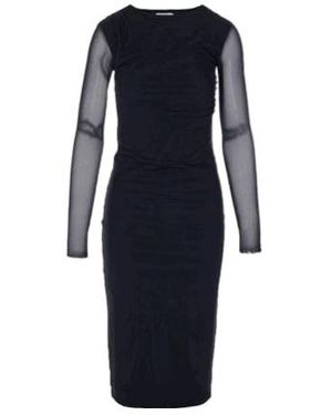 Patrizia Pepe Sheer-Sleeve Ruched Midi Dress - Blue