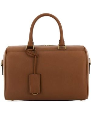 Saint Laurent Logo Debossed Zip-Up Tote Bag - Brown