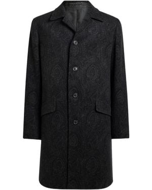 Etro Wool And Cashmere Jacquard Coat With Arnica Motif - Black