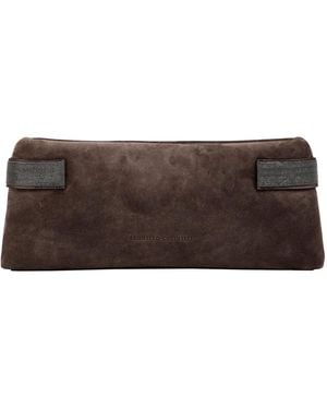 Brunello Cucinelli Large Suede Clutch - Brown