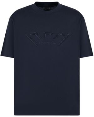 Emporio Armani Logo-Raised Jersey T-Shirt - Blue