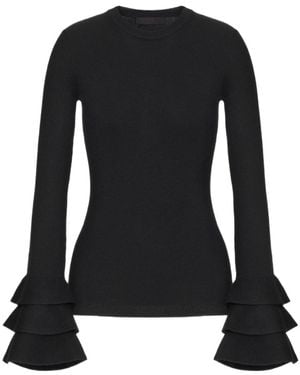 Valentino Ruffle Detailed Crewneck Sweater - Black