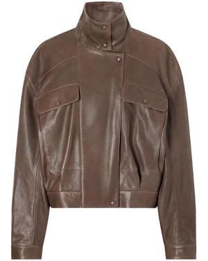 Nour Hammour Long-Sleeved Leather Jacket - Brown