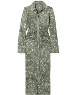 Altuzarra Claudia Ruched Floral-Print Crepe-Jersey Midi Dress - Green