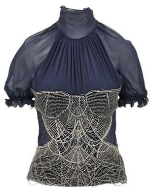 The Attico The Bead-Embellished High Neck Top - Blue