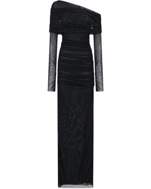 Amen Rhinestone Tulle Sleeve Dress - Black