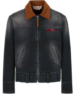 Marni Contrast Collar Zip Denim Jacket - Black