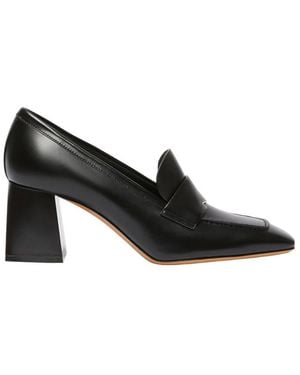 Max Mara Leather Loafers With Heel - Black