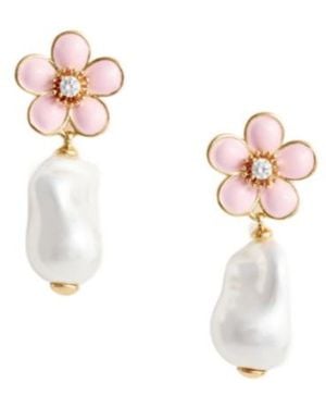 Self-Portrait Flower Pearl Drop Earrings - White