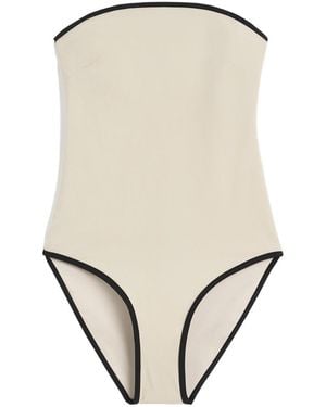 TOTEME Contrasting-Trim Strapless Swimsuit - Natural