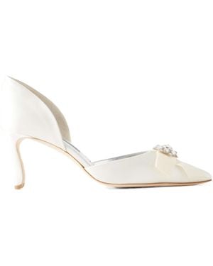 Manolo Blahnik Embellished Satin Pumps - White