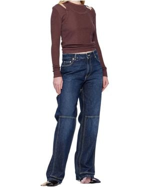 Jean Paul Gaultier Burgundy Rib Cutout Fastener Top - Blue