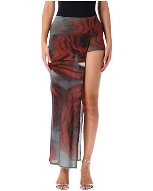 Jean Paul Gaultier Blurry Roses Tulle Skort - Red