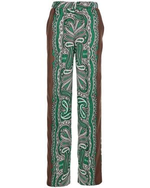 P.A.R.O.S.H. P.A.R.O..H. Trousers With Contrast Side Stripe And All-Over Silk Scarf Print For Trousers - Green