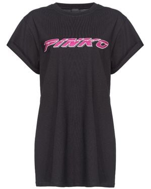 Pinko Logo Printed Crewneck T-Shirt - Black