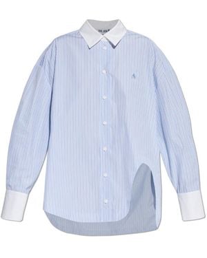The Attico The Logo Embroidered Striped Shirt - Blue