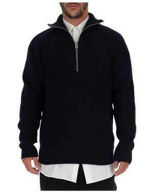 Closed Half Zip Knitted Jumper - Blue