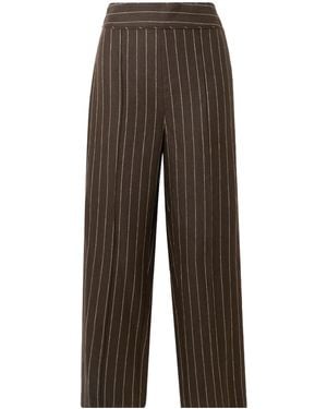 Posse Thea Pleated Pinstriped Linen-Twill Straight-Leg Trousers - Brown