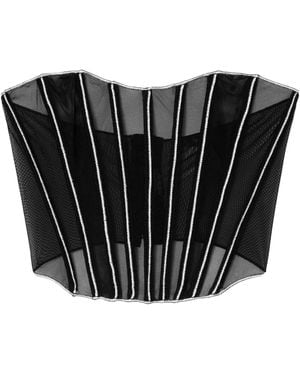 Oséree Metallic Mesh Corset Top - Black
