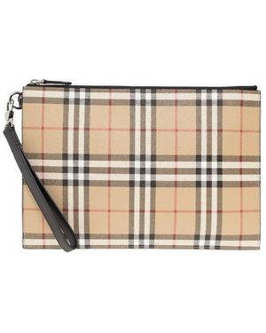 Burberry E-Canvas Vintage Check Pouch - Natural