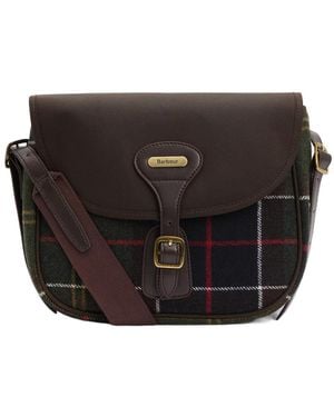 Barbour Logo Debossed Checked Satchel Bag - Black