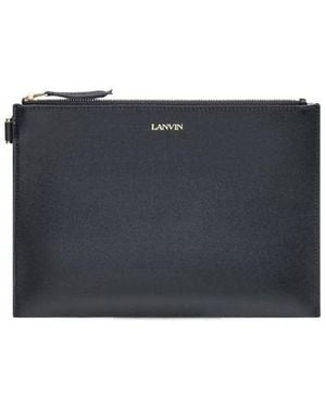 Lanvin Logo Printed Zipped Clutch Bag - Black