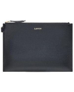 Lanvin Logo Printed Zipped Clutch Bag - Black
