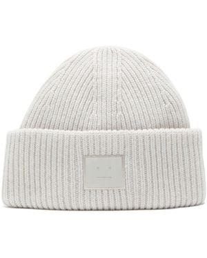 Acne Studios Ribbed Face-Patch Beanie Hat - White