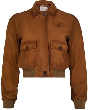 Miu Miu Lapel Long-Sleeved Casual Jacket - Brown