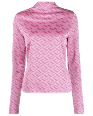 Versace La Greca Monogram Long-Sleeve Top - Pink