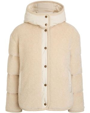 Moncler Ciboulette Braided-Trim Padded Fleece Parka Coat - Natural