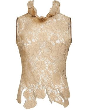 GIUSEPPE DI MORABITO Ruffled Lace Sleeveless Top - Natural
