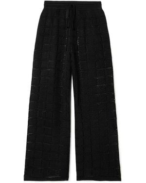 Calle Del Mar Pointelle Knit Wide-Leg Trousers - Black