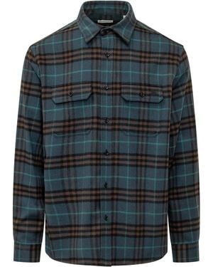 Burberry Long Sleeved Checked Shirt - Blue