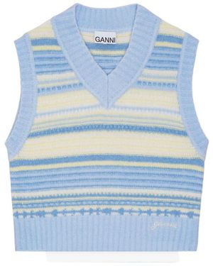 Ganni Stripped Knitted Vest - Blue