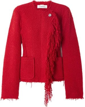 Lanvin Fringed Wool-Blend Bouclè Jacket - Red