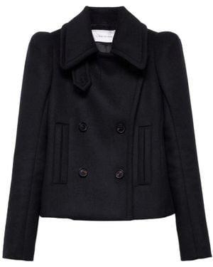 7 For All Mankind Double-Breasted Wool Coat With Structured Shoulders - Black