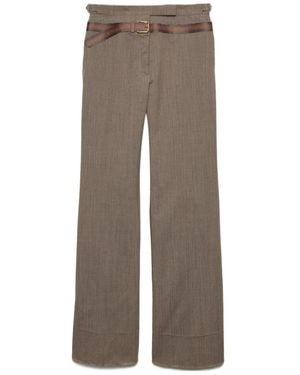 Prada Belt-Detailed Pleated Trousers - Grey